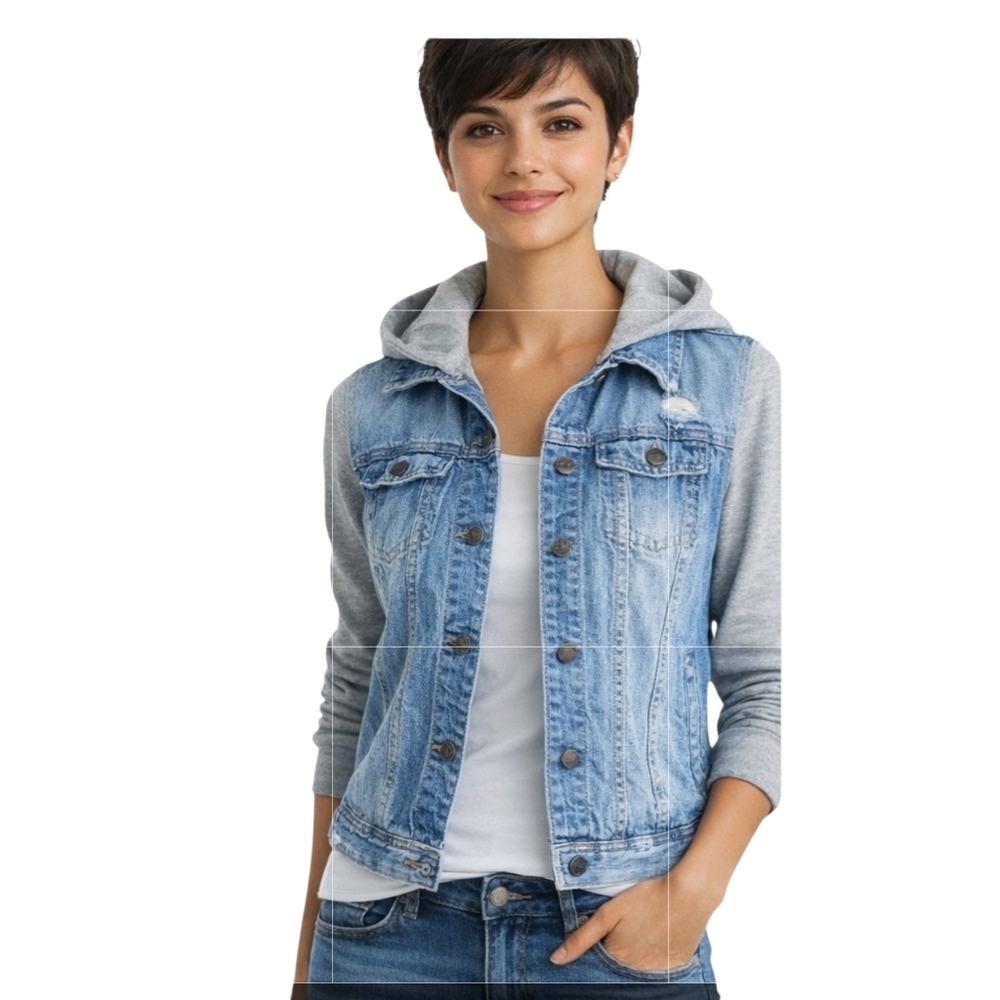 Life In Progress Blue Jean Hooded Jacket Small